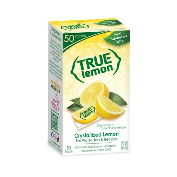 True Lemon Crystallized Water Enhancer Powder, 0 Calorie Lemon Flavor, 1.41 oz., 50 Count Packets