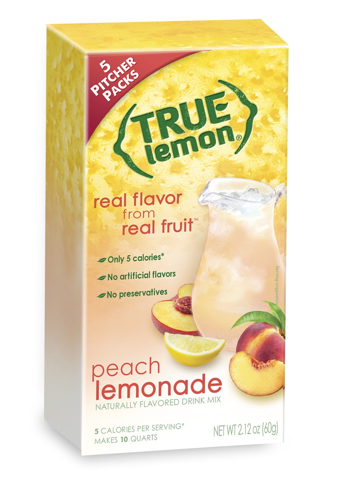 True Lemon Drink Mix, Peach Lemonade, 1 Box