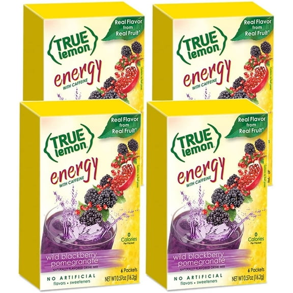 True Lemon (Energy Drinks) Wild Blackberry Pomegranate, Instant Powdered Drink Mix, 6 Count (Pack Of 4)