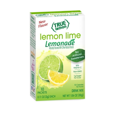 True Lemon Lemon Lime Lemonade Drink Mix Powder, 10 Calories, No Artificial Sweeteners, 10 Count