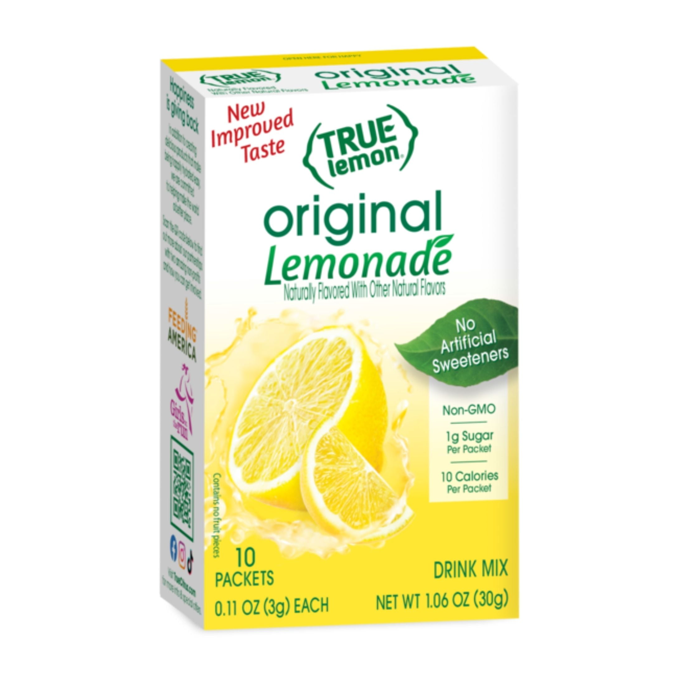 True Lemon Original Lemonade Drink Mix Powder, No Artificial Sweeteners, 1.06 oz., 10 Count Box