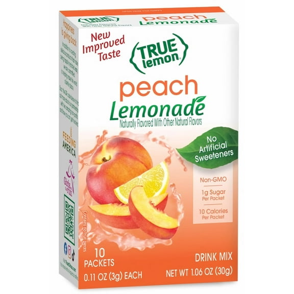 True Lemon Peach Lemonade Drink Mix, 0.11 oz, 10-Packet Box (Pack of 3)