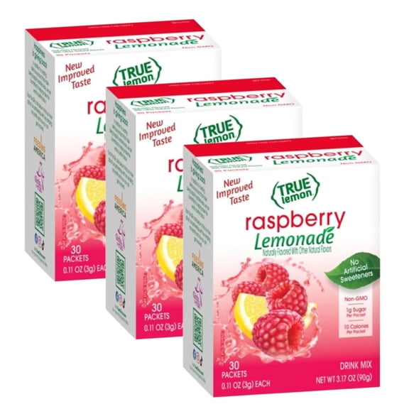 True Lemon Raspberry Lemonade Drink Mix Packets 30 Count 3.17 oz (3 Pack)