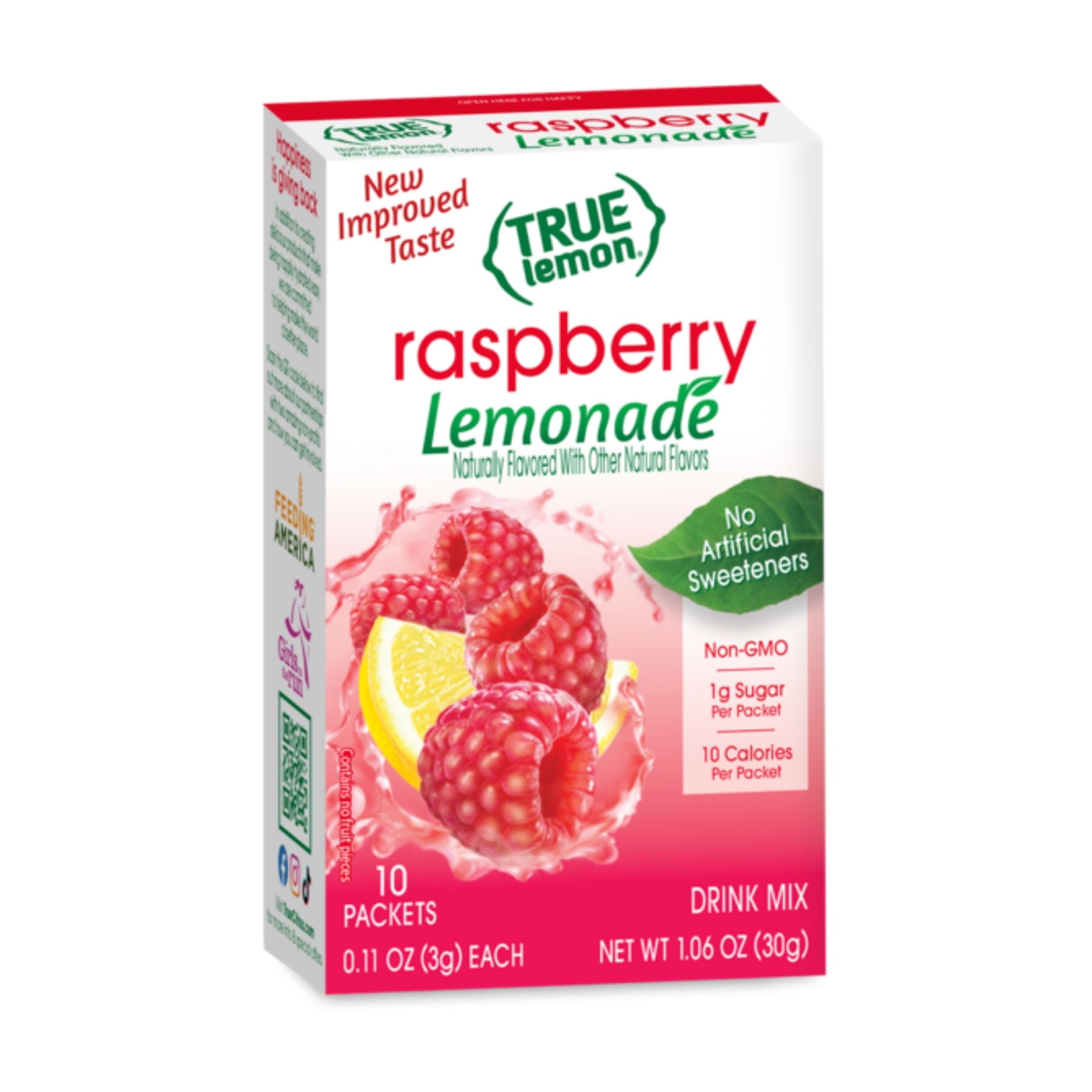 True Lemon Raspberry Lemonade Drink Mix Powder, No Artificial Sweeteners, 1.06 oz., 10 Count Box