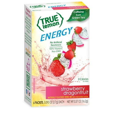True Lemon Strawberry Dragonfruit Energy Drink Mix, 0 Sugar, No Artificial Sweeteners, 6 Count Box