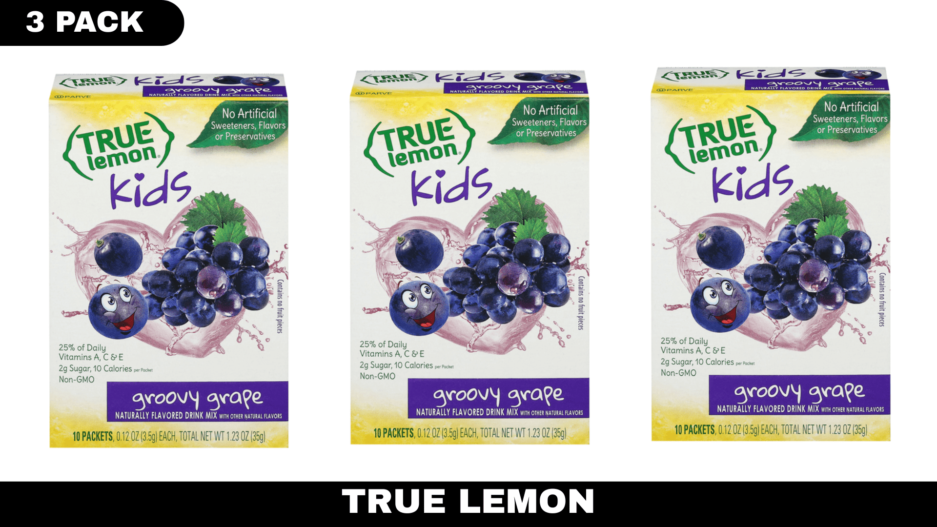 True Lemon True Lemon Kids Groovy Grape Drink Mix, 0.12 oz – Pack of 3, Single-Serve Grape Drink Packets, No Artificial Sweeteners