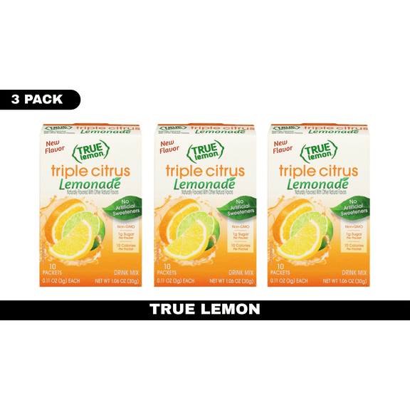 True Lemon True Lemon Triple Citrus Lemonade Drink Mix, 0.11 oz Pack of 3, Single-Serve Lemonade Packets, No Artificial Sweeteners