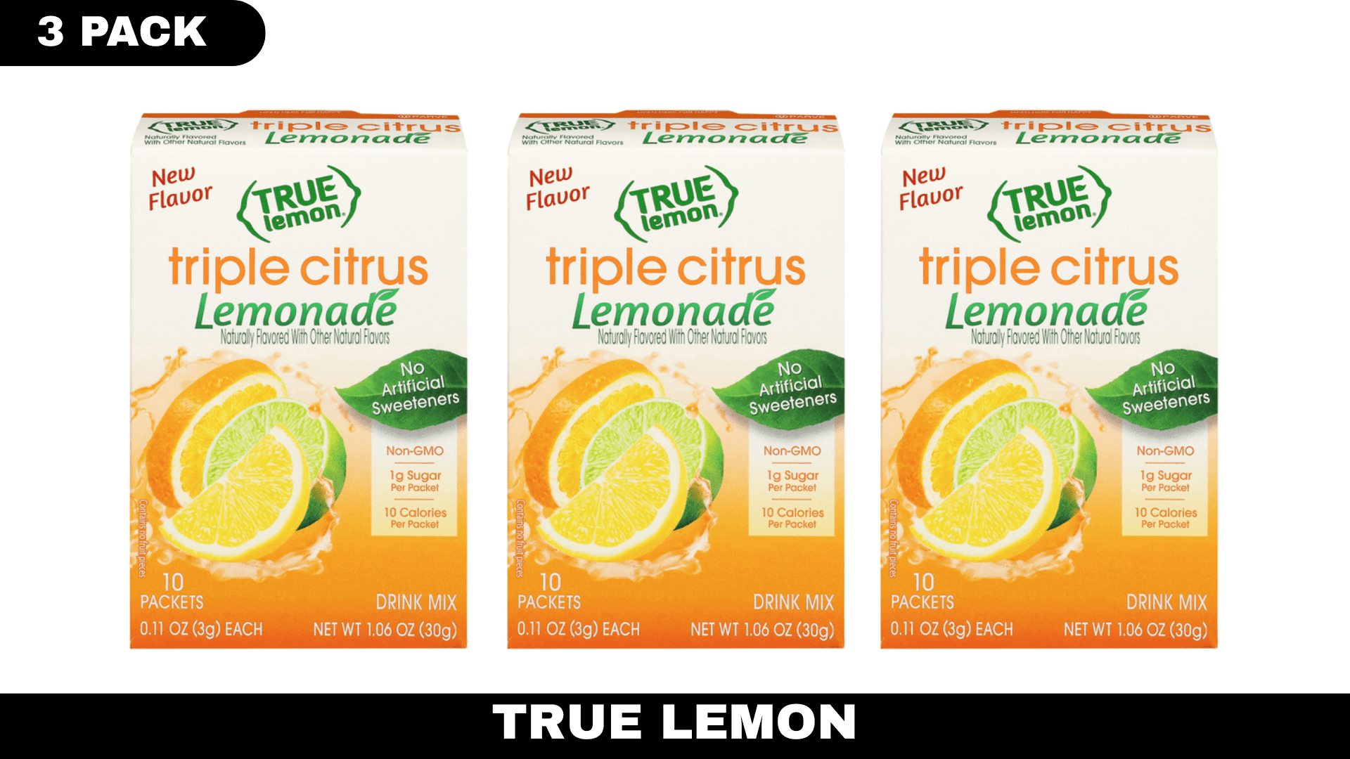 True Lemon Drink Mix, Triple Citrus Lemonade, 0.11 oz – Pack of 10 (3-Pack Bundle)