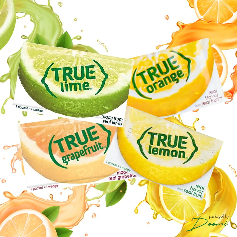 (100 Pack, 25 Each) True Lemon, True Lime, True Orange, True Grapefruit, Packaged by BOLT BOX - On-The-Go Powdered Drink Mix Water Enhancer Variety Pack, Zero Calorie Unsweetened Water Flavoring