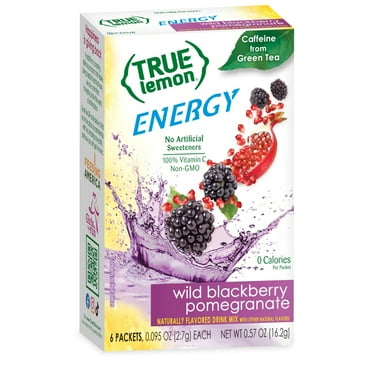 True Lemon Wild Blackberry Pomegranate Energy Drink Mix Powder, No Artificial Sweeteners, 6 Count