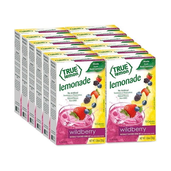 True Lemon Wildberry Lemonade Water Enhancer Drink Mix (12 Pack of 10 Count Boxes), Low Calorie Drink Mix Packets for Water, Powdered Drink Mixes & Flavorings, Individual Drink Packets, Water Flavor