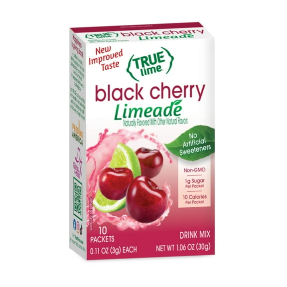 True Lime Black Cherry Limeade Drink Mix Powder, No Artificial Sweeteners, 1.06 oz., 10 Count Box