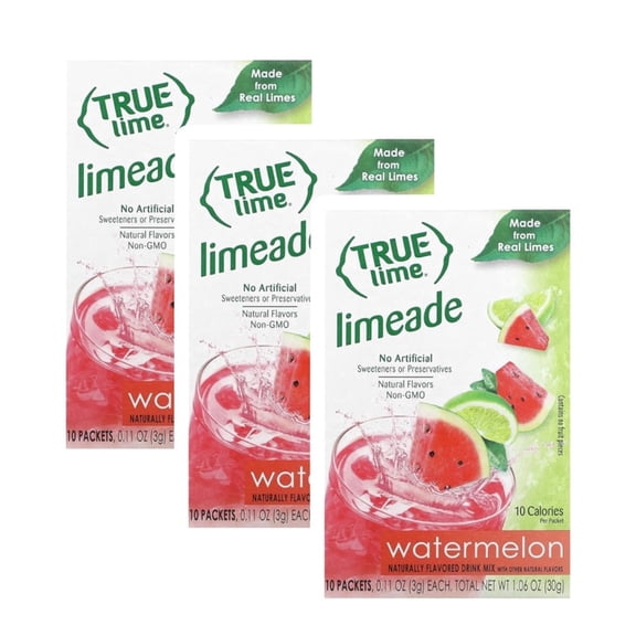 True Lime Watermelon Limeade Naturally Flavored Drink Mix Packets 10 Count (3 Pack)