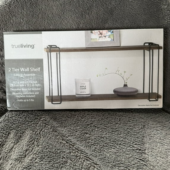 True Living 2-Tier Dark Brown Floating Shelves