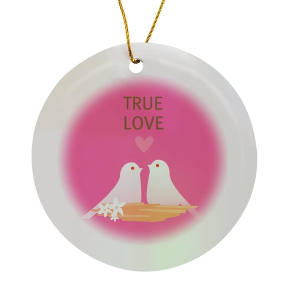 3drose, True Love Birds - Cute Art - Animals - Adorable, Circle Porcelain Ornament