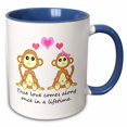 thumbnail image 1 of 3drose, True Love Comes Along Once in a Lifetime – Cute Monkey Love Design, 15oz Two-tone Blue Mug, 1 of 6