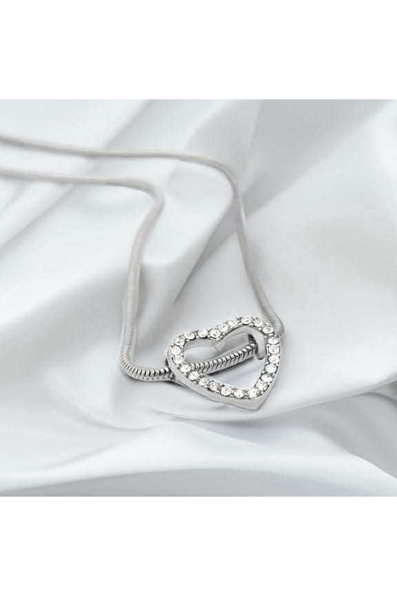 Elegant Austrian Crystal Heart Pendant Necklace - Silver Tone Snake Chain Jewelry Necklace Silver