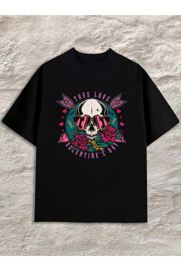 True Love Skull Tee Mens black spring and summer clothing Fashion Unisex Shirt Graphic Tee tshirts Unique Design Unisex Shirt Graphic Tee tshirts Retro Unisex Shirt Cotton tshirts