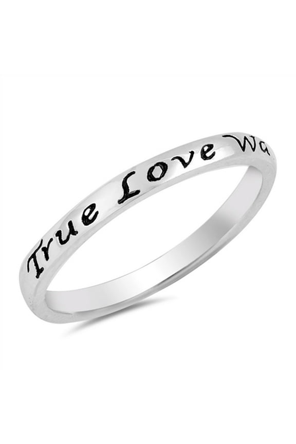 True Love Waits Heart Script Ring .925 Sterling Silver Promise Band Jewelry Female Male Size 8