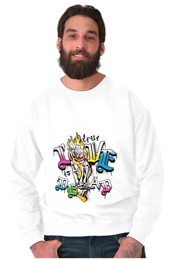 True Love is Dead Skeleton Hand Rose Unisex Plus Fleece Graphic Sweatshirt Brisco Brands 2X