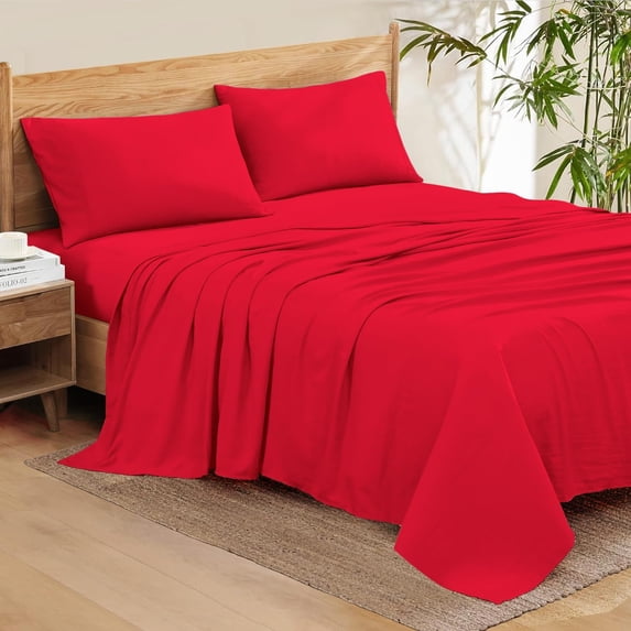 True Luxury 600 Thread Count Egyptian Cotton Sheet Set for KING Size ( 76" x 80" ) Mattress Fits 21-23 Inches Fully Elastic Deep Pocket ( Solid, Red )