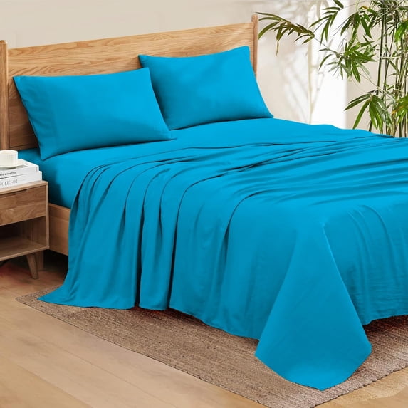 True Luxury 600 Thread Count Egyptian Cotton Sheet Set for QUEEN Size ( 60" x 80" ) Mattress Fits 10-12 Inches Fully Elastic Deep Pocket ( Solid, Turquoise )