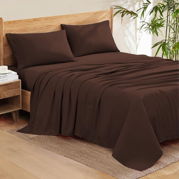 True Luxury 600 Thread Count Egyptian Cotton Sheet Set for QUEEN Size ( 60" x 80" ) Mattress Fits 28-30 Inches Fully Elastic Deep Pocket ( Solid, Chocolate )