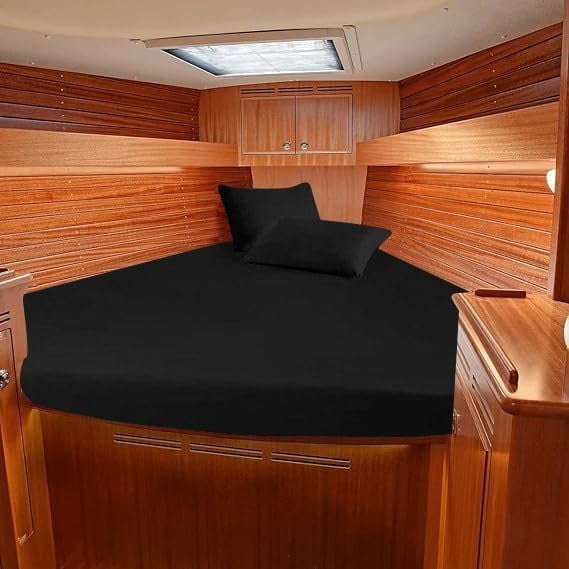 Universal Boat Sheet Set, 600-TC Egyptian Cotton Universal-AFT-Berth Boat Bed Sheet Set Black Solid Fits mattresses up to 6” Depth Sheet Set