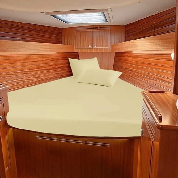Universal Boat Sheet Set, 600-TC Egyptian Cotton Universal-XL-V-Berth Boat Bed Sheet Set Ivory Solid Fits mattresses up to 6” Depth Sheet Set