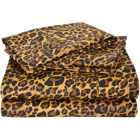 True Luxury King Size Sheet Set 1000 Thread Count Egyptian Cotton- 100% Long Staple Cotton, 15 Deep-Pockets, Super Soft Breathable Cooling Comfy Strong and Durable 4-Pieces Set - Leopard Print
