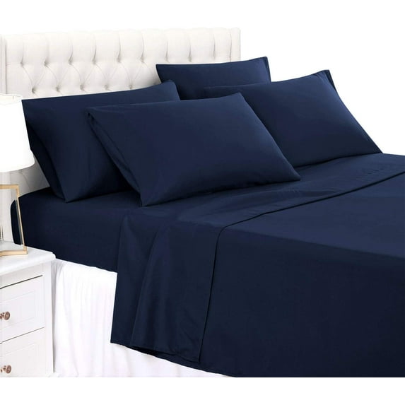 True Luxury Pure Heavy Rich Pima Cotton 4-Piece Bed Sheets Set Full Size Fits mattresses Upto 10-12” deep Pocket – Sateen Weave (Solid, Navy Blue)
