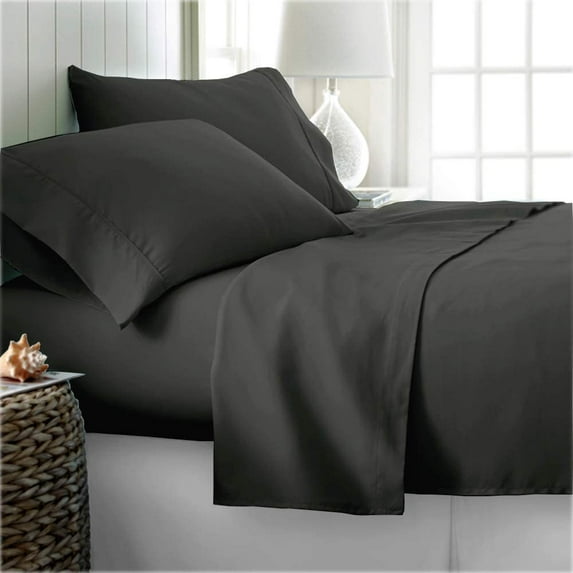 True Luxury Pure Heavy Rich Pima Cotton 4-Piece Bed Sheets Set Full Size Fits mattresses Upto 15-18” deep Pocket – Sateen Weave (Solid, Grey)