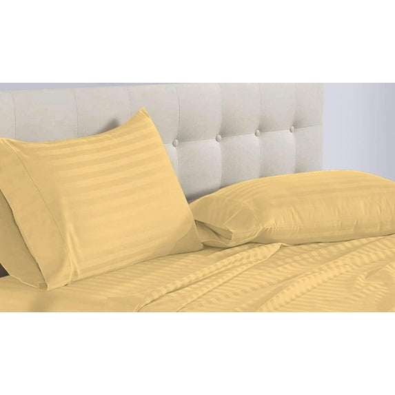 True Luxury Pure Heavy Rich Pima Cotton 4-Piece Bed Sheets Set Full Size Fits mattresses Upto 15-18” deep Pocket – Sateen Weave (Stripe, Gold)