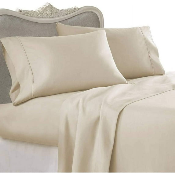 True Luxury Pure Heavy Rich Pima Cotton 4-Piece Bed Sheets Set Full Size Fits mattresses Upto 21-24” deep Pocket – Sateen Weave (Solid, Beige)