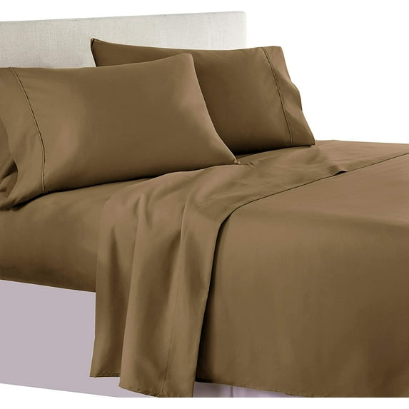 True Luxury Pure Heavy Rich Pima Cotton 4-Piece Bed Sheets Set King Size Fits mattresses Upto 16-20” deep Pocket – Sateen Weave (Solid, Taupe)