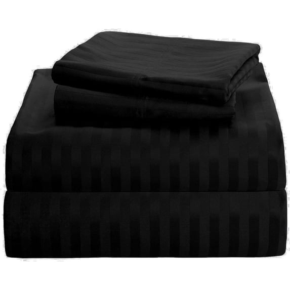 True Luxury Pure Heavy Rich Pima Cotton 4-Piece Bed Sheets Set King Size Fits mattresses Upto 7-9” deep Pocket – Sateen Weave (Stripe, Black)