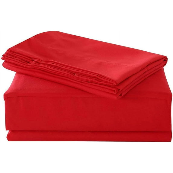 True Luxury Pure Heavy Rich Pima Cotton 4-Piece Bed Sheets Set Queen Size Fits mattresses Upto 15-18” deep Pocket – Sateen Weave (Solid, Red)