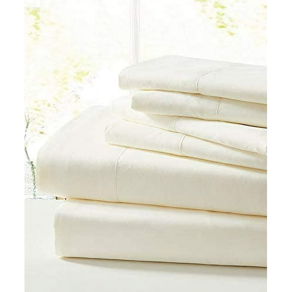 True Luxury Pure Heavy Rich Pima Cotton 4-Piece Bed Sheets Set Short Queen Size Fits mattresses Upto 16-20” deep Pocket – Sateen Weave (Solid, Ivory)