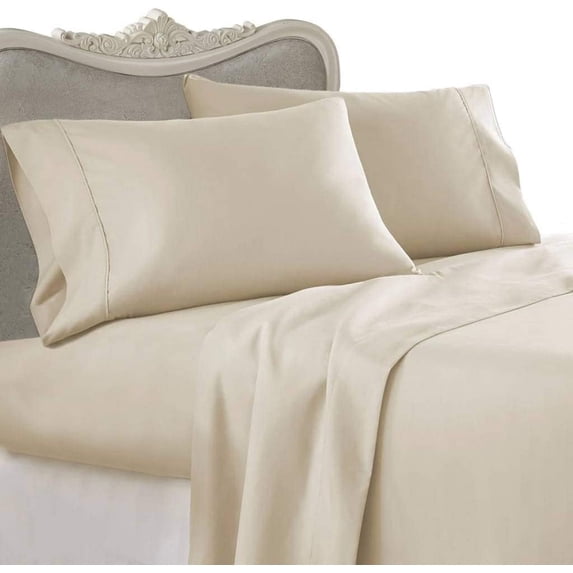 True Luxury Pure Heavy Rich Pima Cotton 6-Piece Bed Sheets Set King Size Fits mattresses Upto 15-18” deep Pocket – Sateen Weave (Solid, Beige)