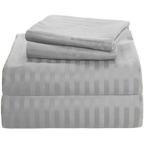 True Luxury Pure Heavy Rich Pima Cotton 6-Piece Bed Sheets Set Queen Size Fits mattresses Upto 10-12” deep Pocket – Sateen Weave (Stripe, Silver Grey)