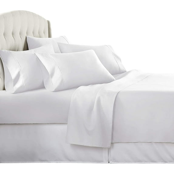True Luxury Pure Heavy Rich Pima Cotton 6-Piece Bed Sheets Set Queen Size Fits mattresses Upto 7-9” deep Pocket – Sateen Weave (Solid, White)