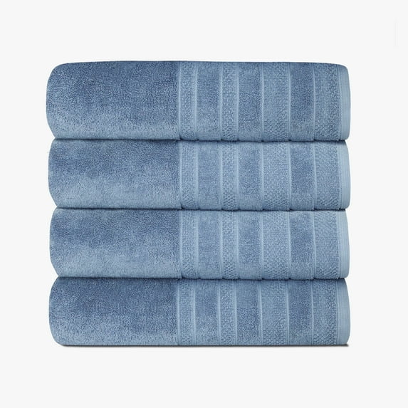 True Luxury by 1888 Mills 4-Piece Bath Towel Set, 100% USA Cotton, Soft & Durable, Powered by Aurasoft Technology, Blue