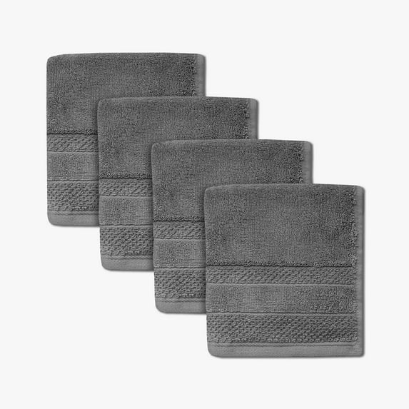 True Luxury by 1888 Mills 4-Piece Washcloth Set, 100% USA Cotton, Soft & Durable, Powered by Aurasoft Technology, Dark Grey