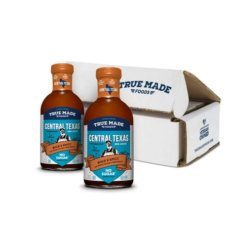 True Made Foods Central Texas Style BBQ Sauce, Bold and Spicy, No Sugar Added (18oz, 2 Pack)