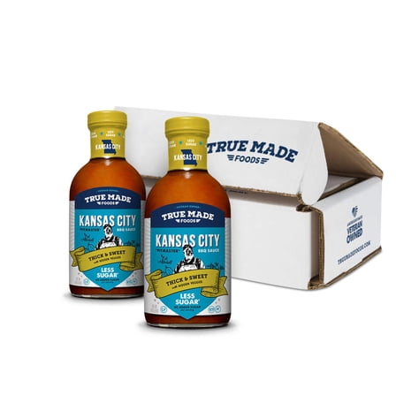 True Made Foods Kansas City Style BBQ Sauce, Thick and Sweet, Low Sugar (18oz, 2 Pack)