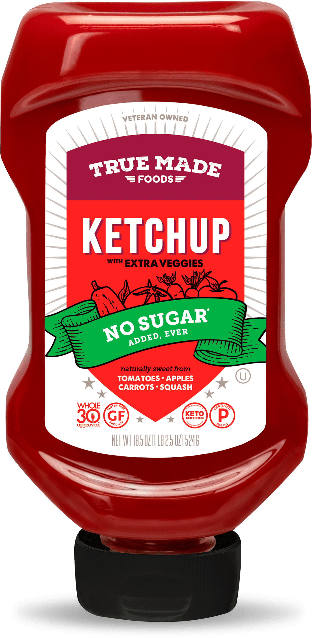 True Made Foods No Sugar Added Ketchup, 18.5oz Squeeze Bottle