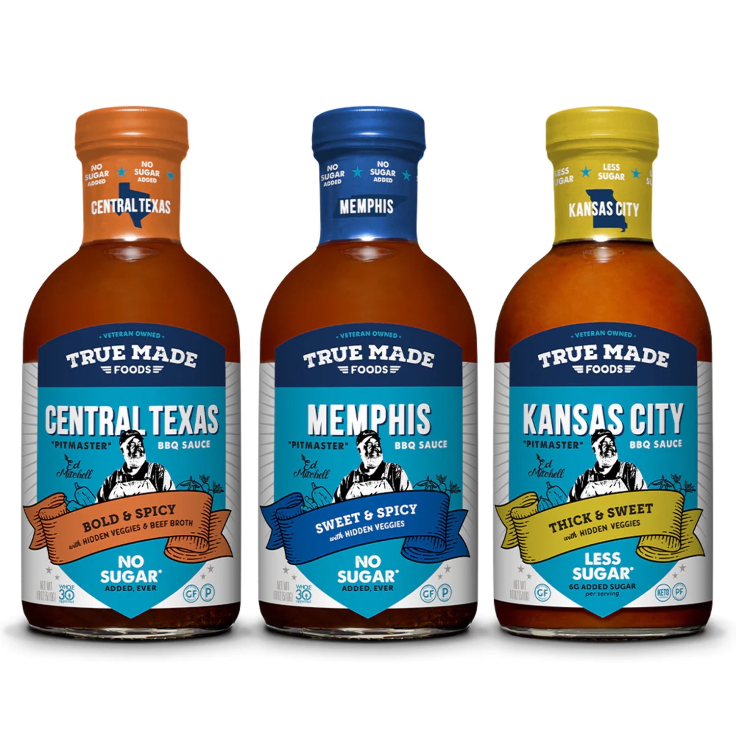 True Made Foods Western BBQ Sauce Styles Variety Pack, All Natural, No