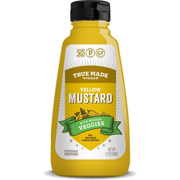 True Made Foods Yellow Mustard with Hidden Veggies, No Sugar, 12 oz