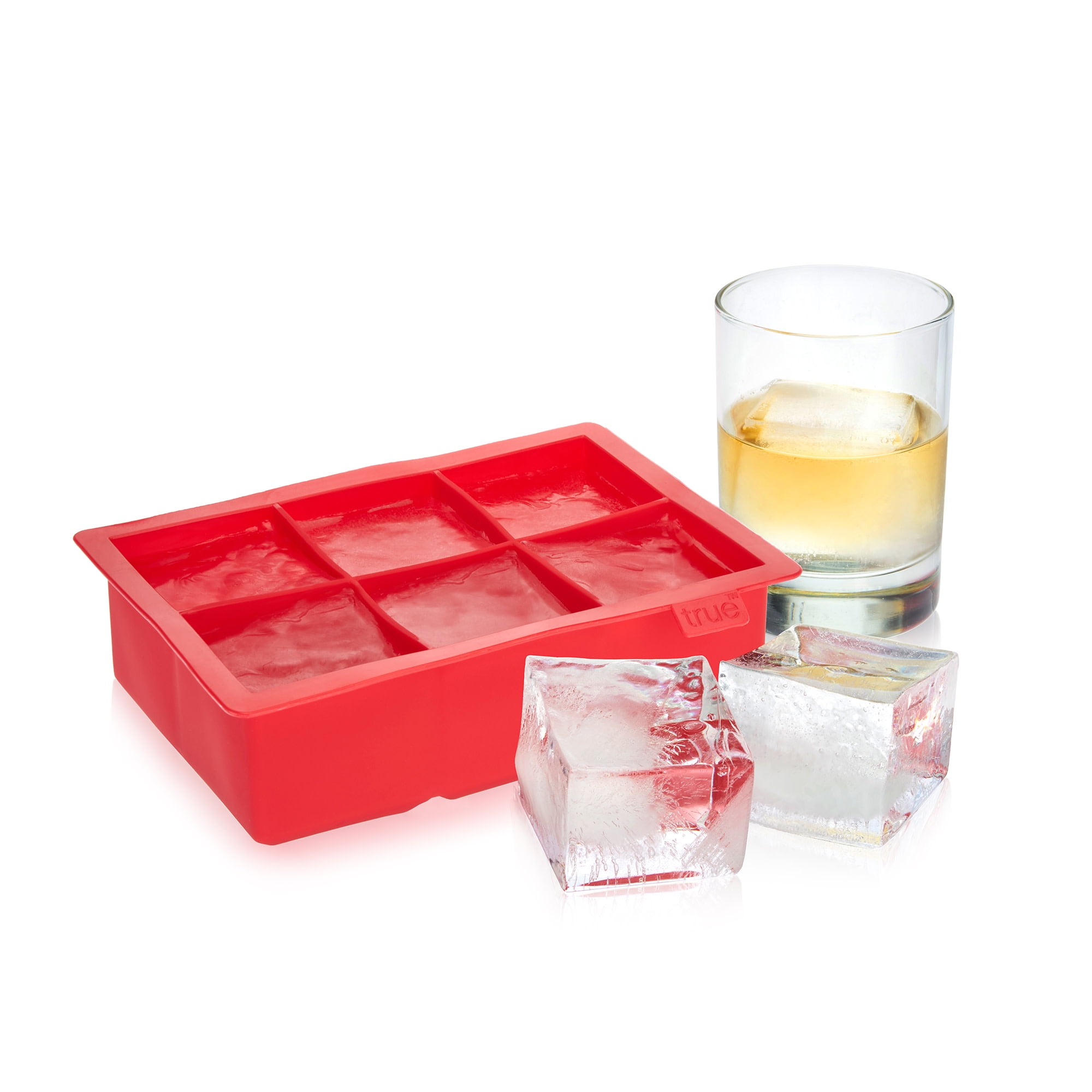 Large Ice Cube Tray for Whiskey Cocktail - 2 Square Silicone Mold,  Dishwasher & Oven Safe Ice Trays - Orange 