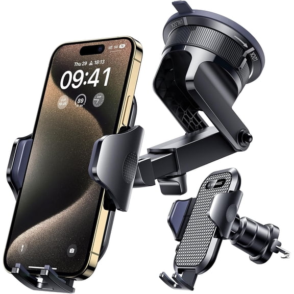 True Military-Grade Car Phone Holder [Upgraded Strongest Suction&Clip] Cell Phone Mount for Dashboard Windshield Vent Wall,Truck Cradle Stand for iPhone 17 Pro Max 16 15 14 Android,Ink Black
